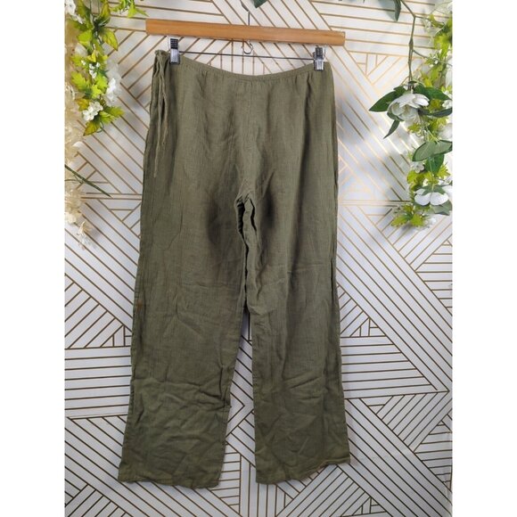 FUNKY PEOPLE Women's Green Cotton Boho Lagenlook Pants Hippie Button Size M READ - Picture 5 of 9